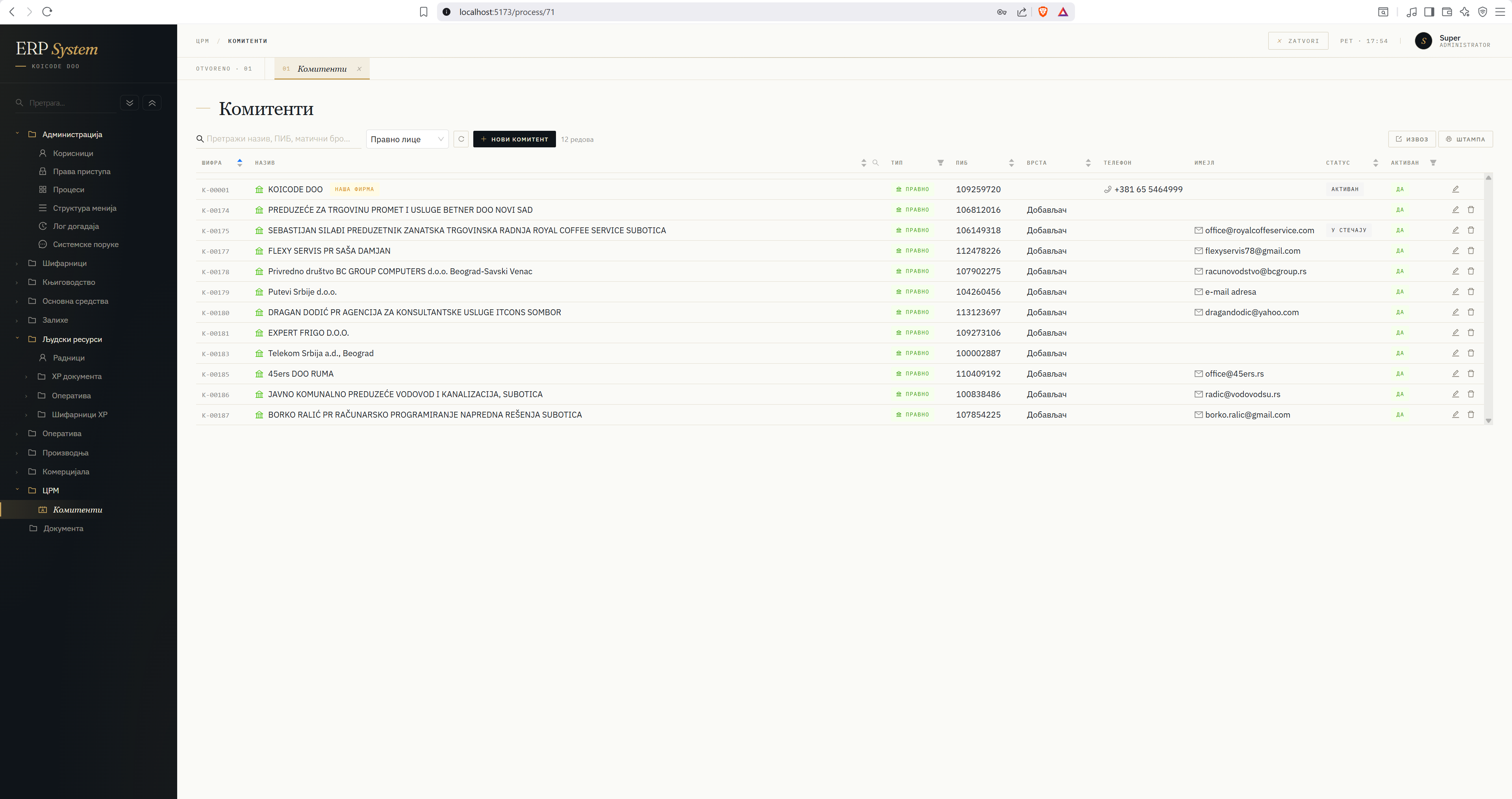 ERP CRM — komitenti
