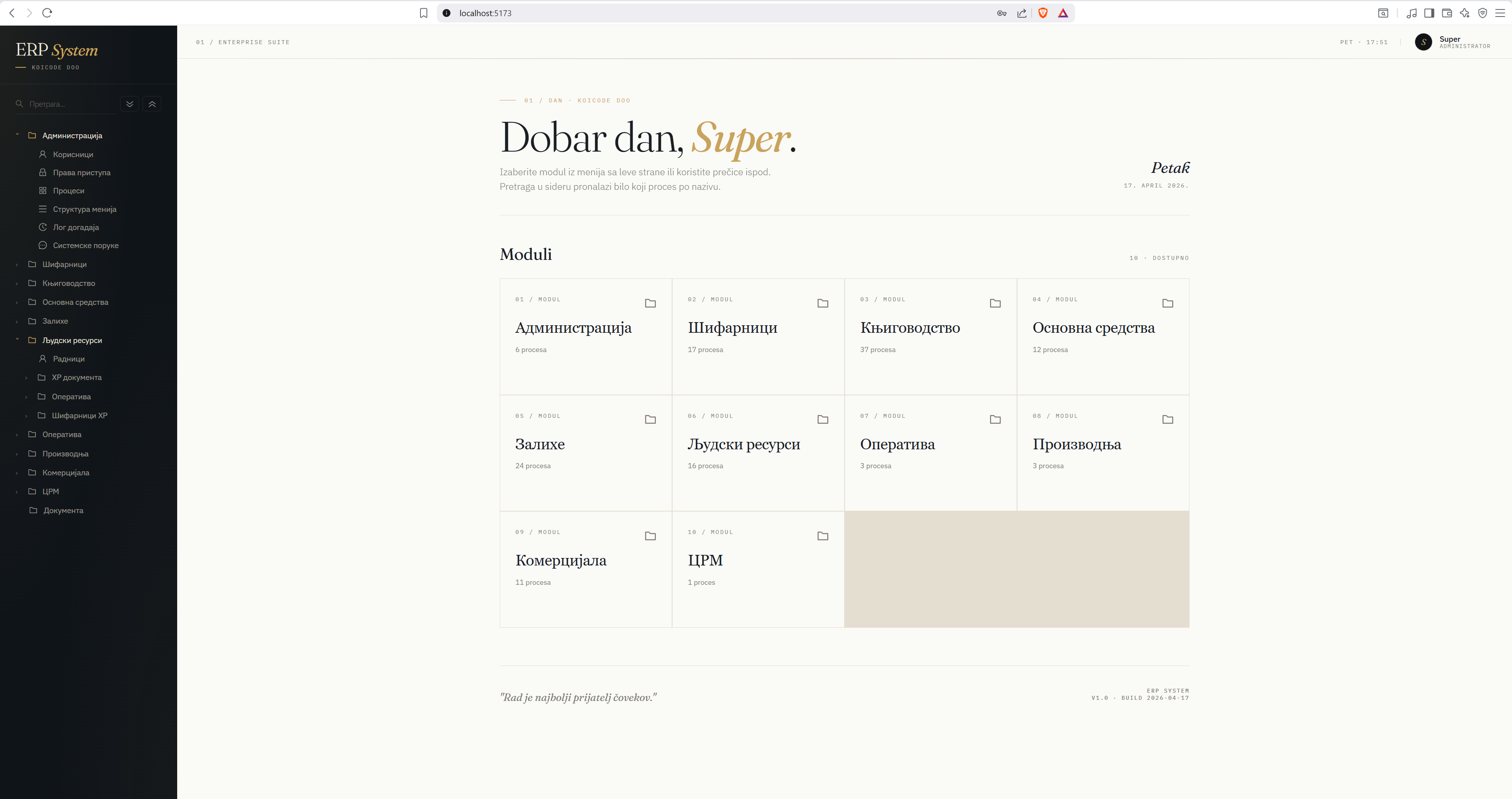 ERP Dashboard — moduli